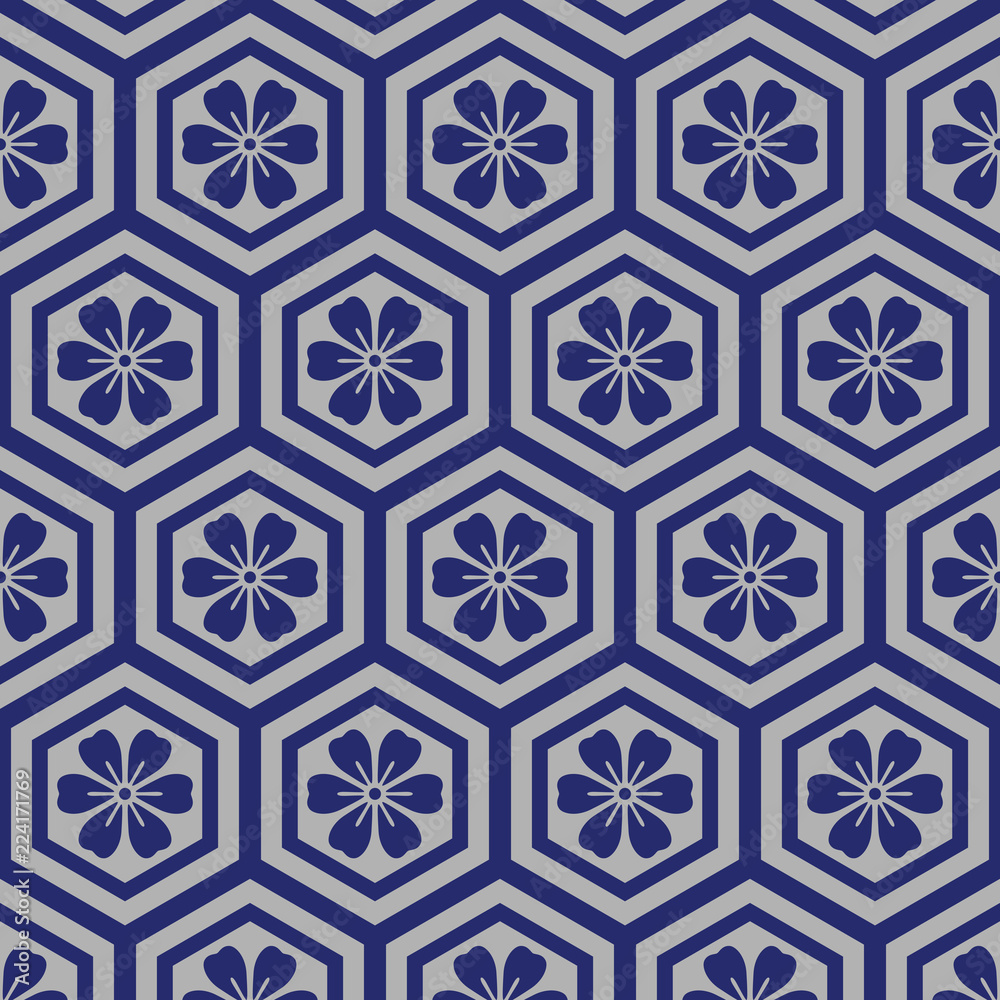 Japanese Hexagon and Floral Pattern Japanese Hexagon and Floral Pattern