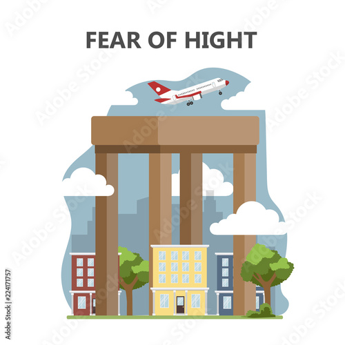 Fear of height or acrophobia. Airplane flying high