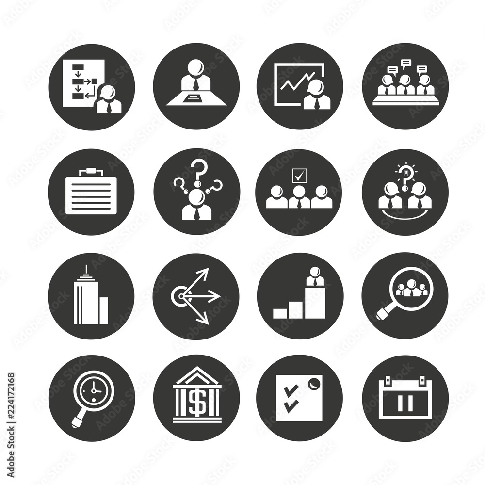 business management icon set in circle buttons business management icon set in circle buttons