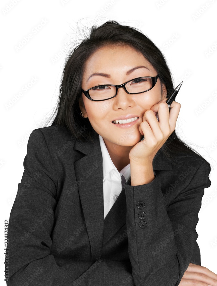 Friendly Asian Businesswoman with Head Resting on Hand -