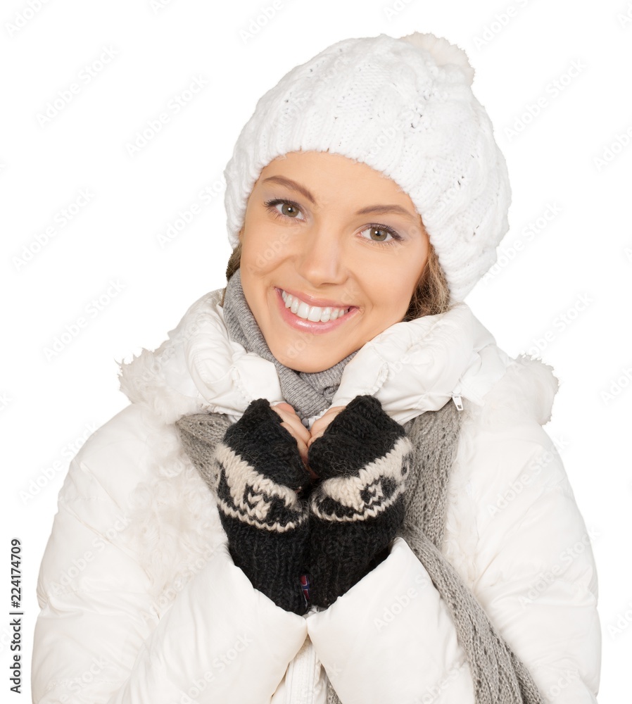Portrait of beautiful young woman with make-up in winter clothes Portrait of beautiful young woman with make-up in winter clothes