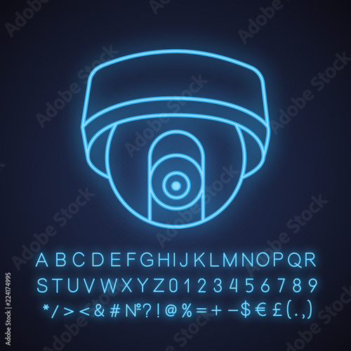 Surveillance camera neon light icon