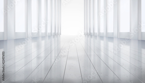Empty hall with large windows. Vector illustration.