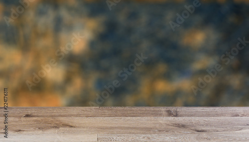blank wooden table. Flooring. Texture of an old wall. Decayed plaster. Mockup. Background