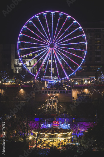 Ferris Wheel at Christmas Market in Edinburgh at night