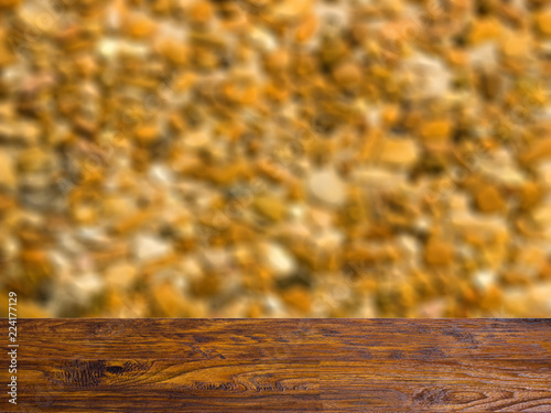 blank wooden table. Flooring. The texture of the urban paving stone