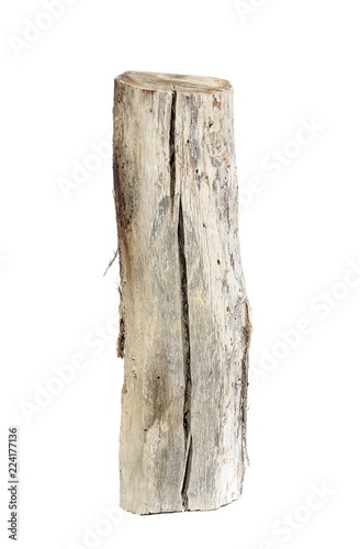 dry old masonry pole isolated on white background, clipping path