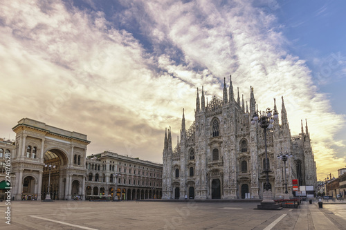 Milan Italy, sunrise city skyline at Milano Duomo Cathedral