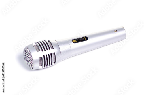 Microphone silver sound on white background isolation