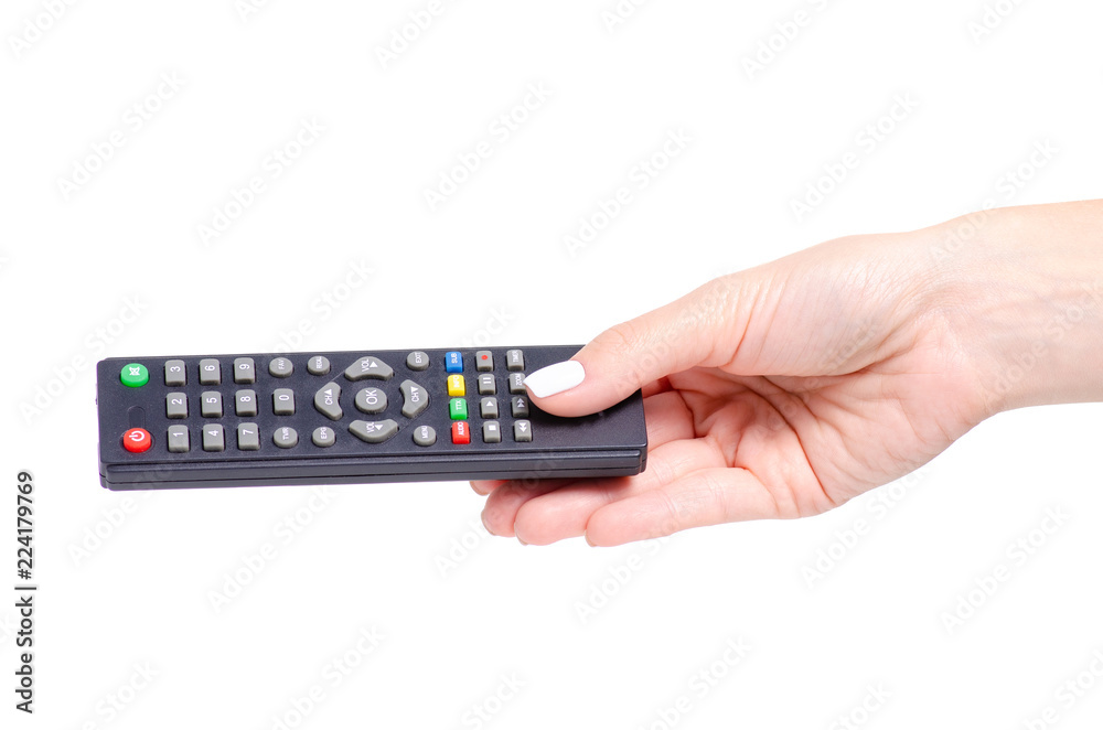 Remote in a hand on a white background isolation Remote in a hand on a white background isolation
