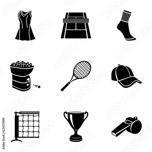Tennis fashion icons set. Simple set of 9 tennis fashion vector icons for web isolated on white background