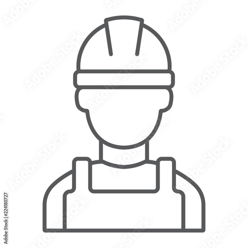 Builder thin line icon, engineer and man, construction worker sign, vector graphics, a linear pattern on a white background.