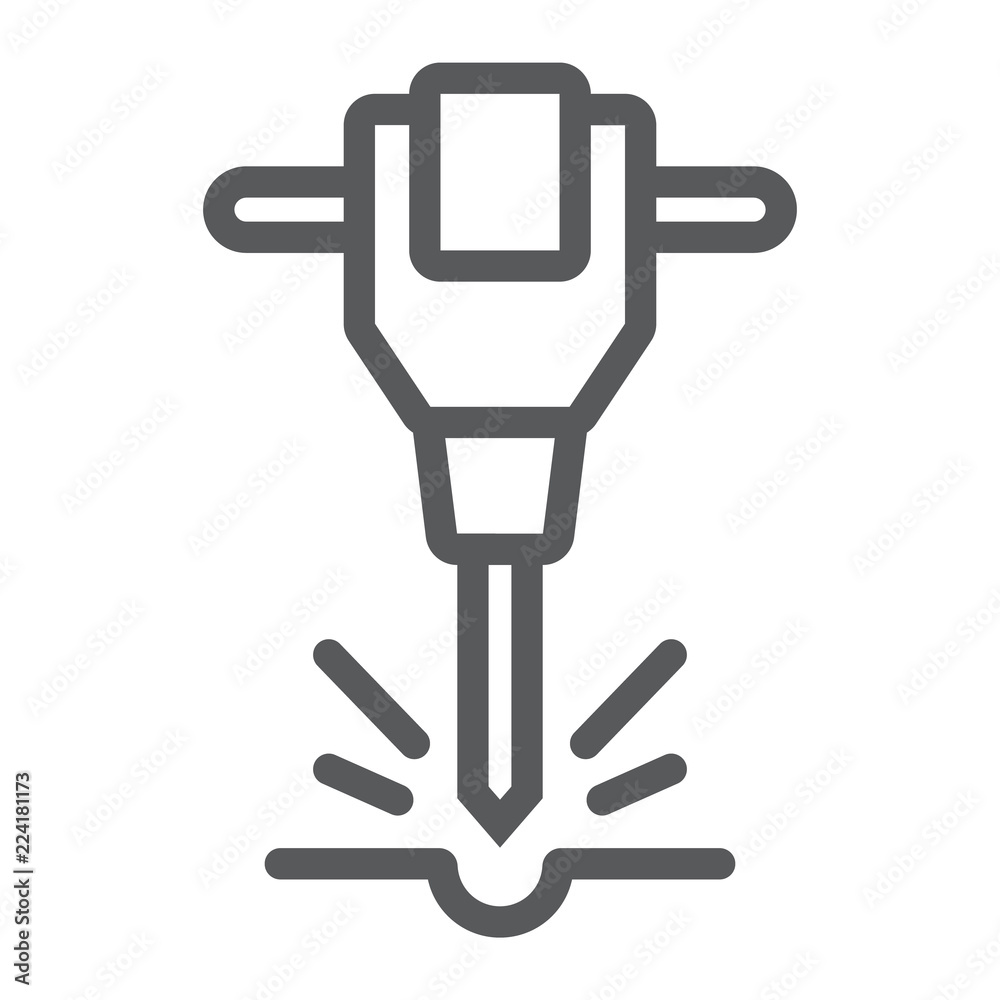 Construction jackhammer line icon, tool and repair, pneumatic hammer sign, vector graphics, a linear pattern on a white background. Construction jackhammer line icon, tool and repair, pneumatic hammer sign, vector graphics, a linear pattern on a white background.