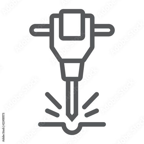 Construction jackhammer line icon, tool and repair, pneumatic hammer sign, vector graphics, a linear pattern on a white background.