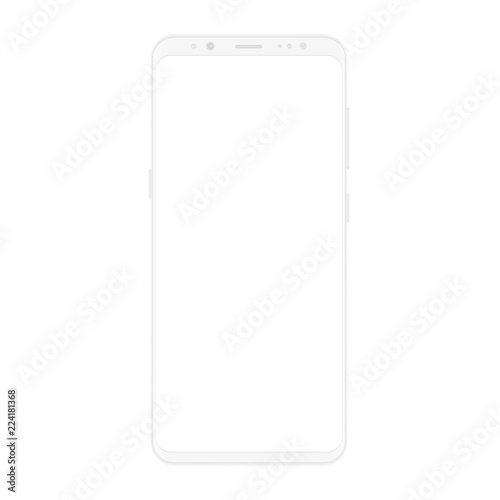 High quality realistic new version of soft clean white smartphone with blank white screen. Realistic vector mockup phone for visual ui app demonstration.