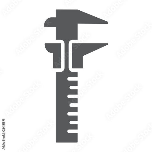 Vernier caliper glyph icon, tool and instrument, gauge sign, vector graphics, a solid pattern on a white background.
