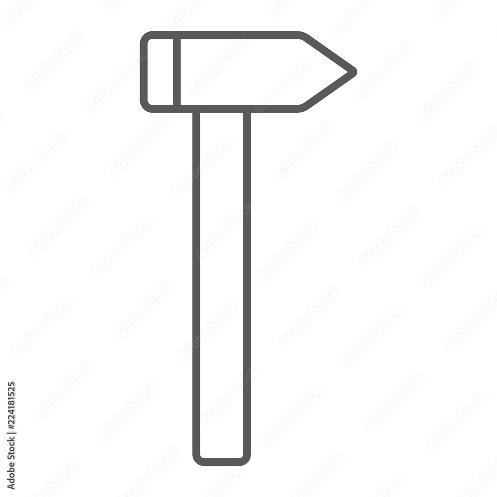 Hammer thin line icon, tool and repair, construction sign, vector graphics, a linear pattern on a white background. Hammer thin line icon, tool and repair, construction sign, vector graphics, a linear pattern on a white background.