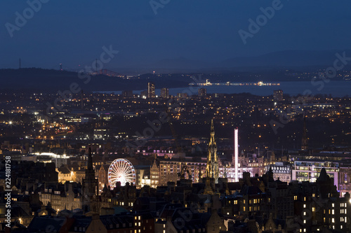 Edinburgh City Skyline with Christmas Market lit up at night