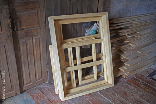 Wooden frames for Windows in the carpentry workshop