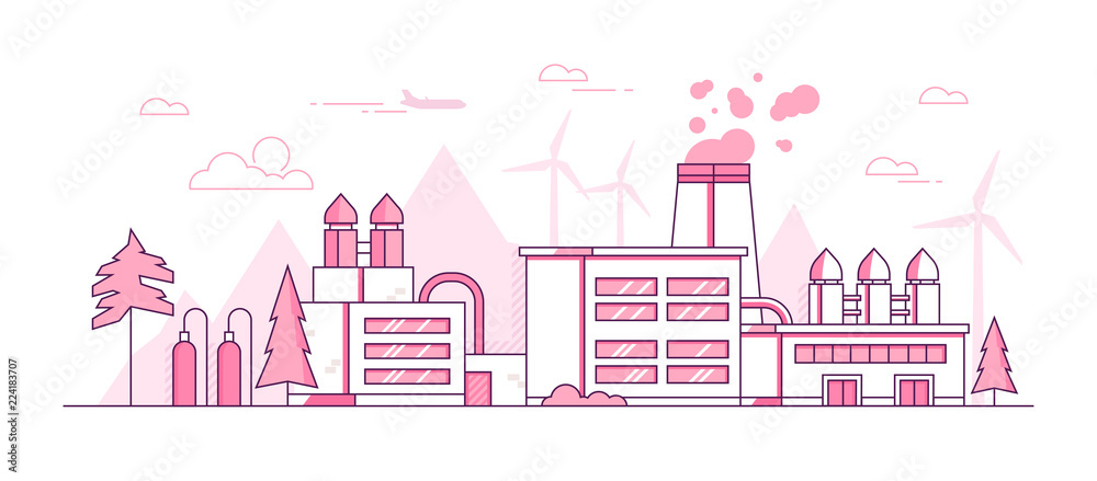 Factory - modern thin line design style vector illustration Factory - modern thin line design style vector illustration