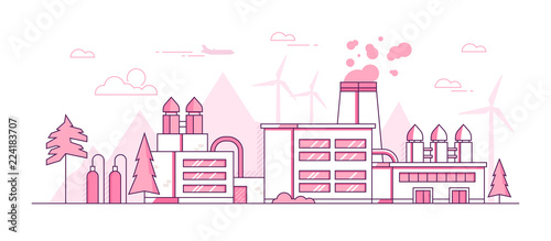 Factory - modern thin line design style vector illustration