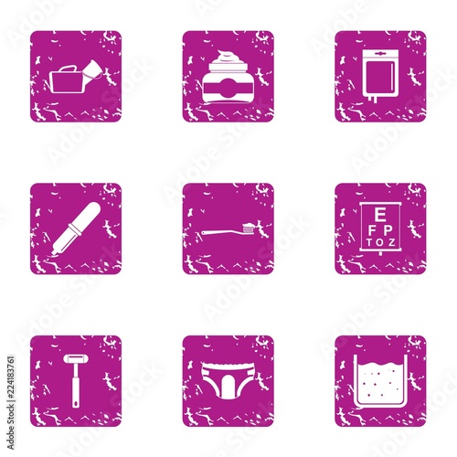 Morning procedure icons set. Grunge set of 9 morning procedure vector icons for web isolated on white background