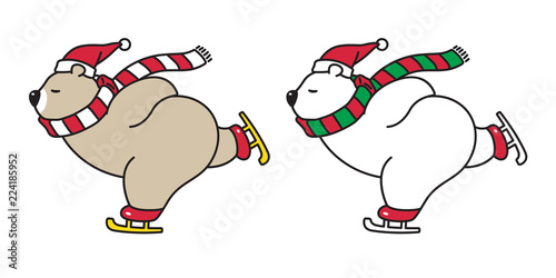 bear vector polar bear Christmas Santa claus Xmas scarf icon logo ice skating ski cartoon character illustration