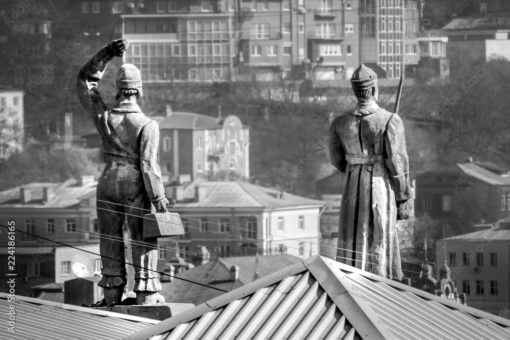 Old statue mans in the Vladivostok city