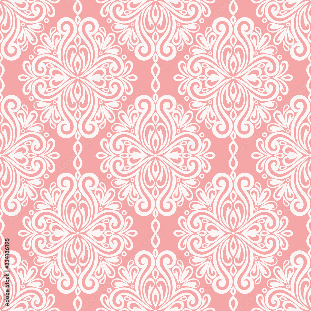Pink and white damask vector seamless pattern, wallpaper. Elegant classic  texture. Luxury ornament. Royal, Victorian, Baroque elements. Great for  fabric and textile, wallpaper, or any desired idea. Stock Vector | Adobe  Stock