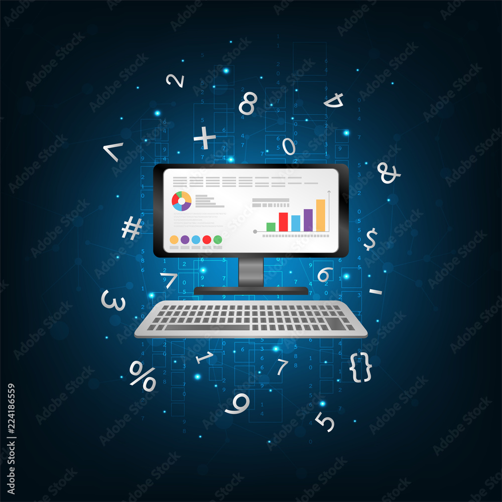 Computer in the concept of computing a lot of information. Computer in the concept of computing a lot of information.