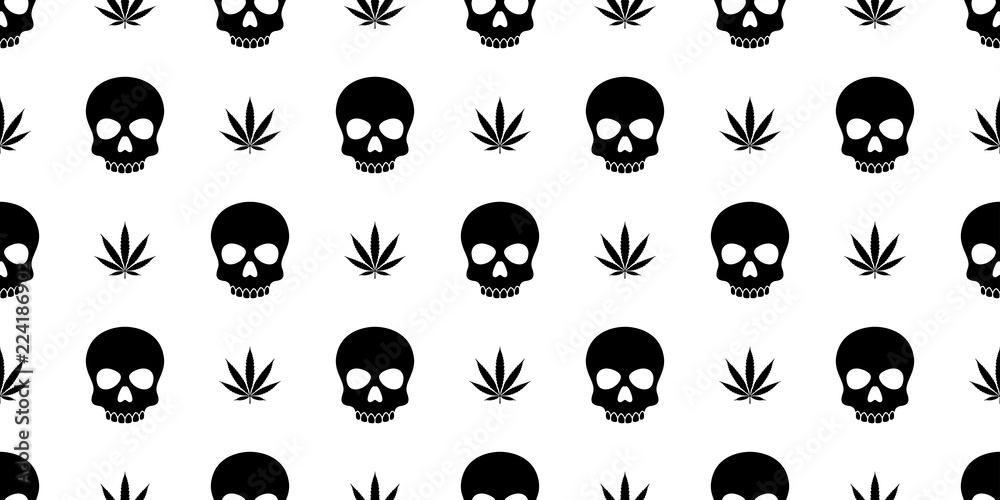 Fototapeta premium skull Crossbones seamless pattern Halloween vector Marijuana weed cannabis pirate bone Ghost poison scarf isolated repeat wallpaper tile background