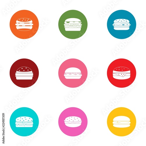 Beefburger icons set. Flat set of 9 beefburger vector icons for web isolated on white background