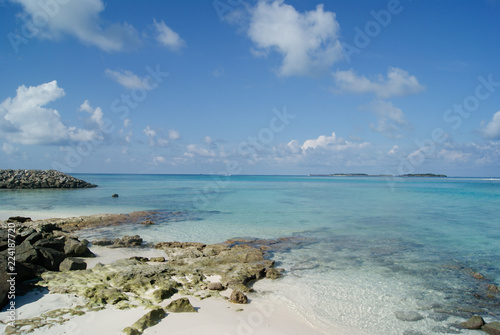 Panoramic of the paradise beach in Maldives islands