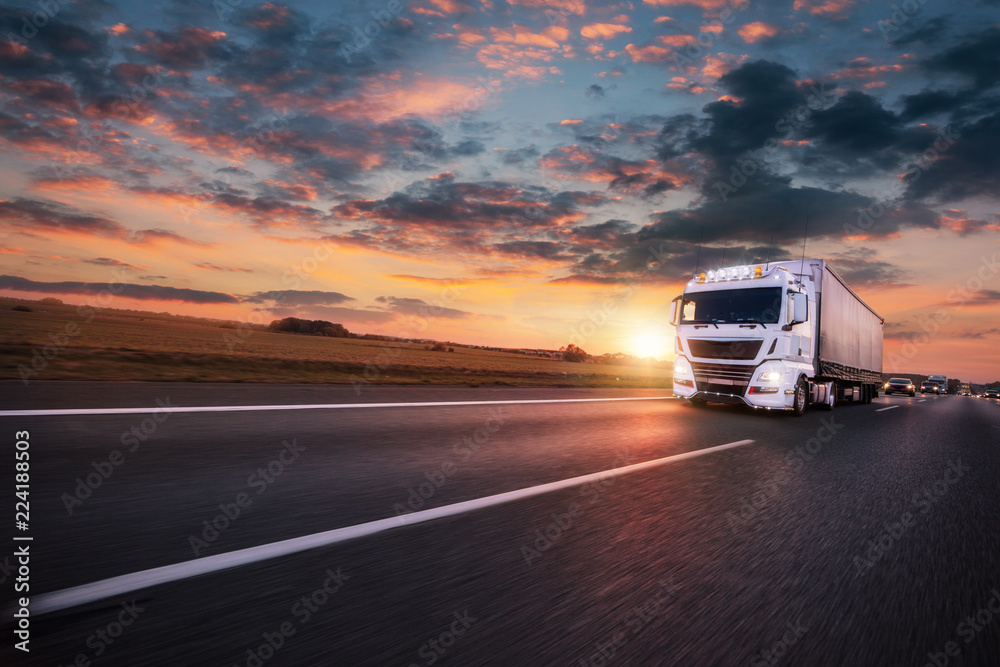 Truck with container on road, cargo transportation concept. Truck with container on road, cargo transportation concept.