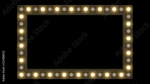 Tunnel Incandescent light bulb box frame rectangle shape blink moving pattern, retro 3D virtual style illustration glow in dark background seamless looping animation 4K, with copy space