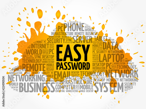 Easy Password word cloud collage, technology concept background