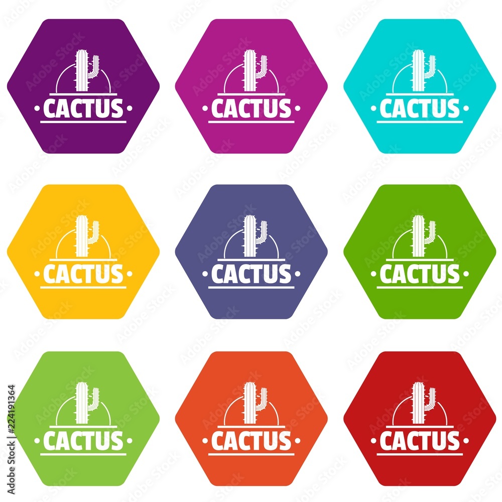 Cactus icons 9 set coloful isolated on white for web