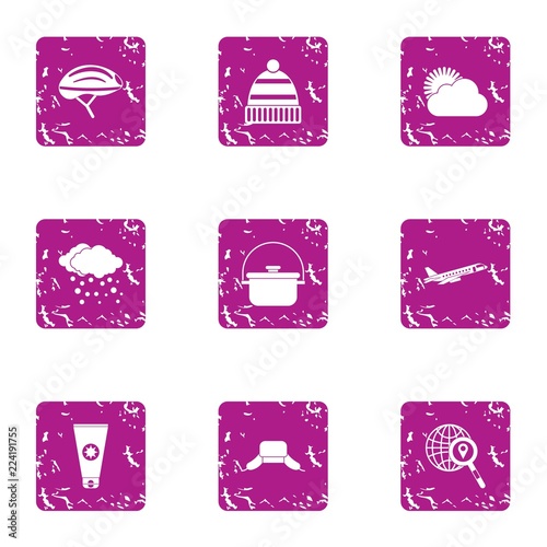 World weather icons set. Grunge set of 9 world weather vector icons for web isolated on white background