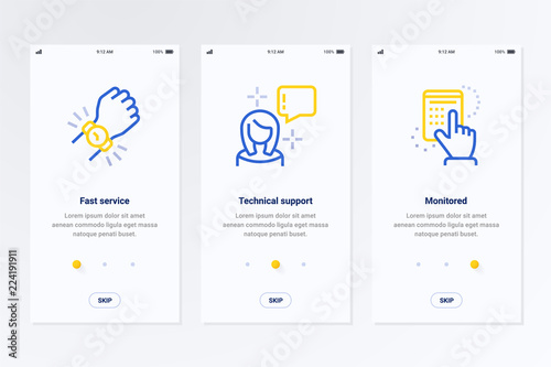 Fast service, Technical support, Monitored Vertical Cards with strong metaphors.