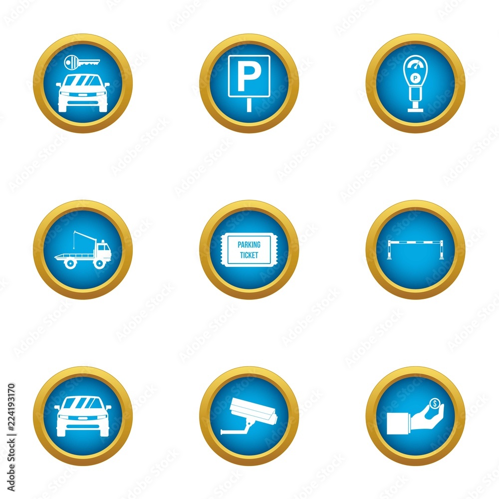 Parking site icons set. Flat set of 9 parking site vector icons for web isolated on white background