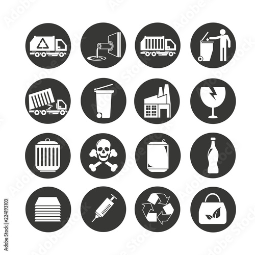 waste icons in circle buttons