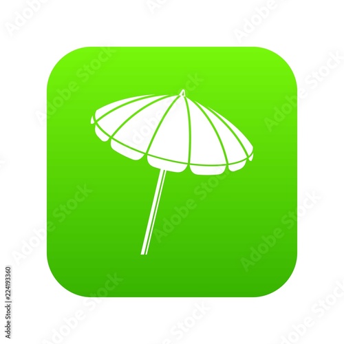 Beach umbrella icon green vector isolated on white background