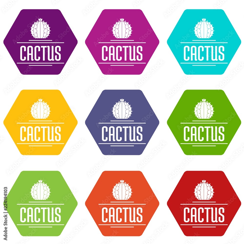 Nature cactus icons 9 set coloful isolated on white for web Nature cactus icons 9 set coloful isolated on white for web