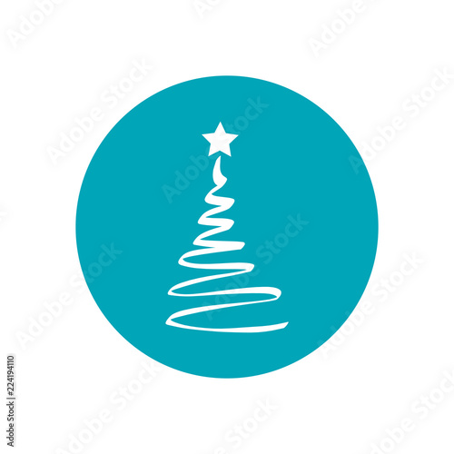 Merry christmas tree icon on blue vector background.