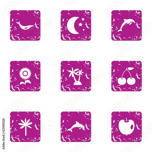 Mammal icons set. Grunge set of 9 mammal vector icons for web isolated on white background