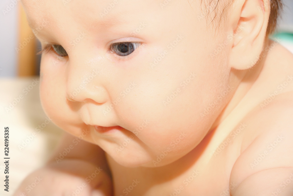 three month cute infant closeup three month cute infant closeup
