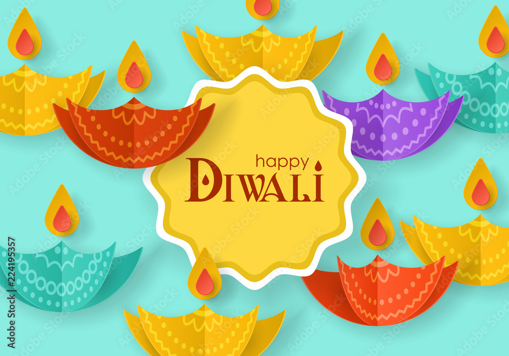 Diwali Hindu festival banner design with paper art candles