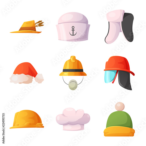 Vector illustration of headgear and cap symbol. Set of headgear and accessory stock symbol for web.