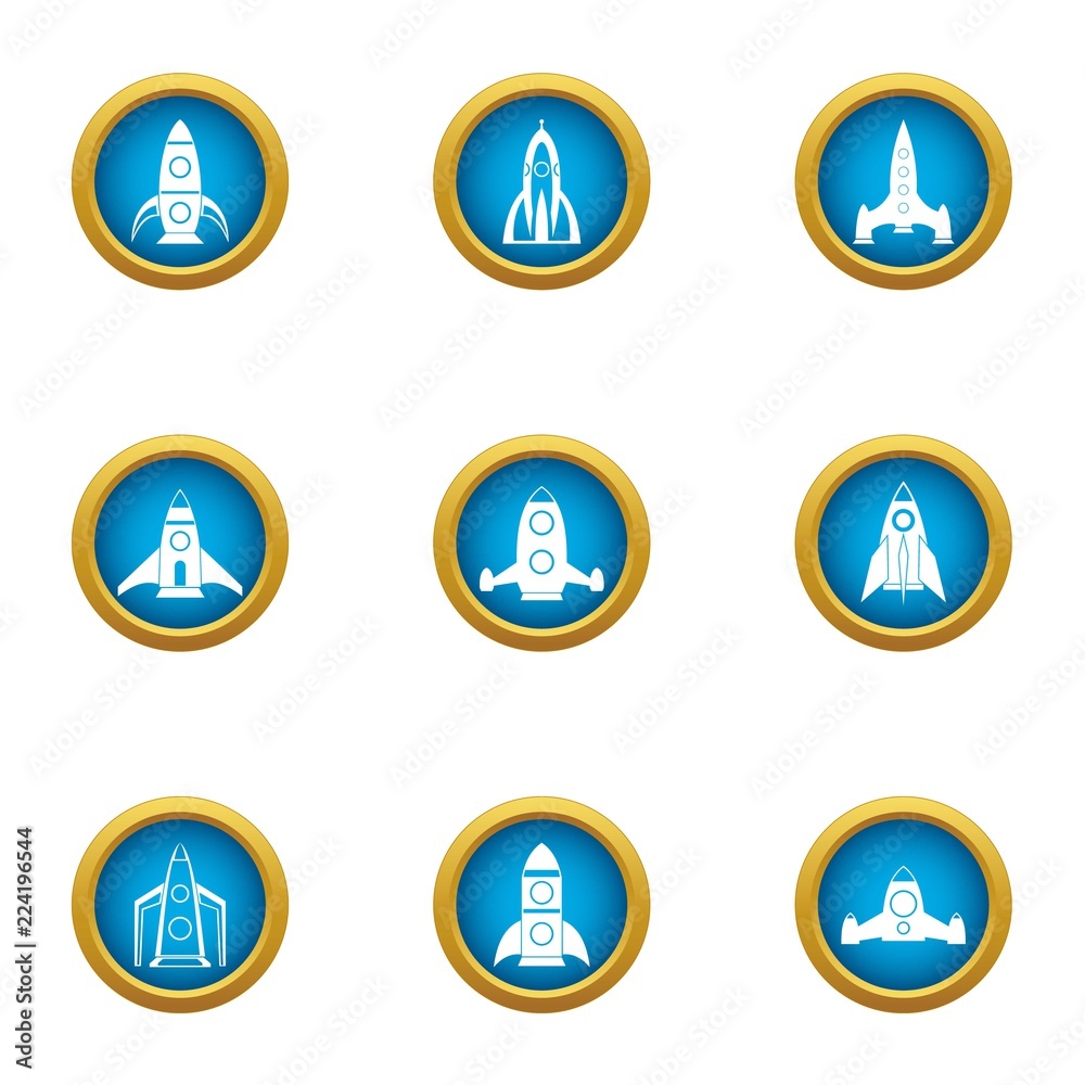 Initiate of missile icons set. Flat set of 9 initiate of missile vector icons for web isolated on white background