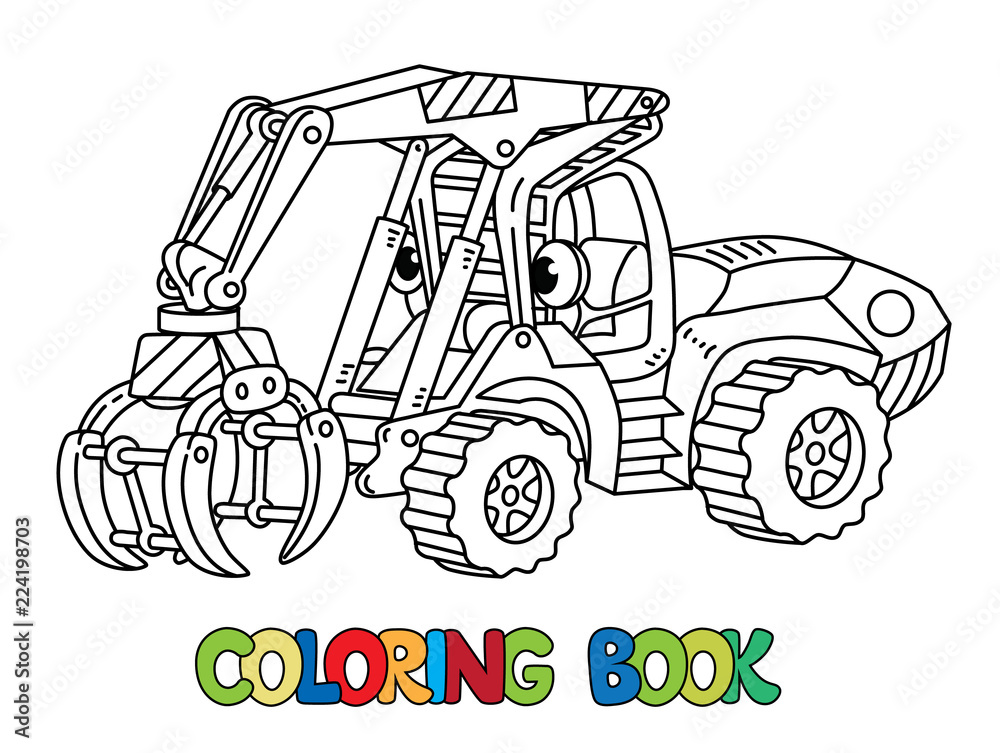 Funny log handler car with eyes coloring book